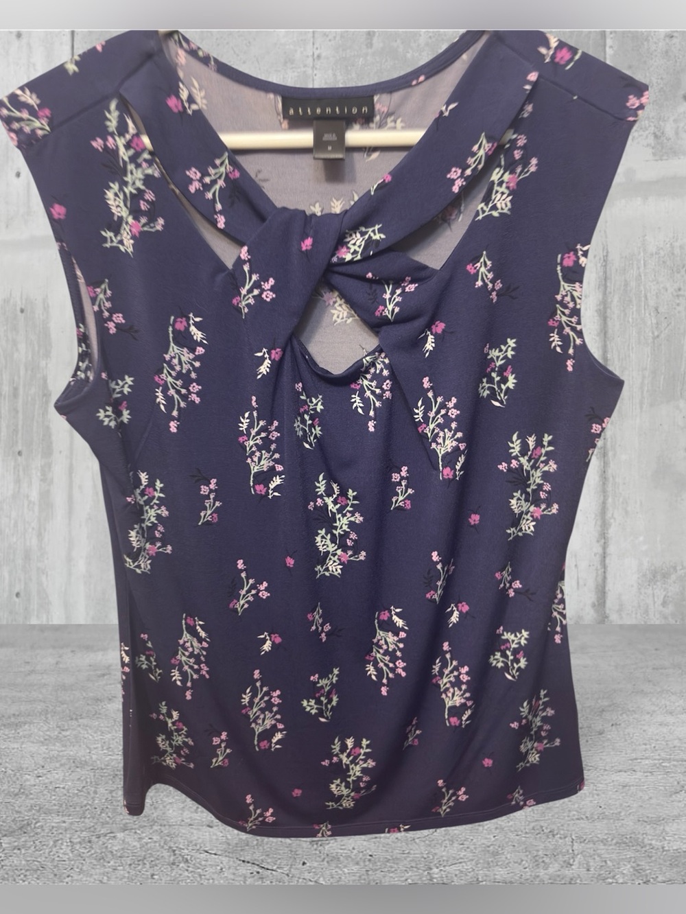 attention Navy Floral Twist-Front Sleeveless Top